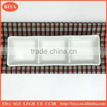 ceramic divided plate rectangular three divide porcelain dish or plate for seasoning oil juice or soy sauce