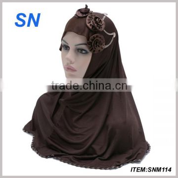 2014 fashion plain muslim scarf wifh flower decoration