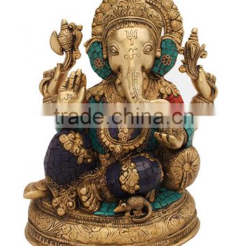 Sitting Ganesha with Couch on One Side 13"