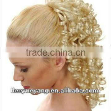 Discount beautiful blonde tight curly synethetic wig ponytail