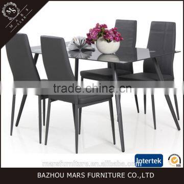 Hot sale cheap tempered glass top metal legs restaurant dining table