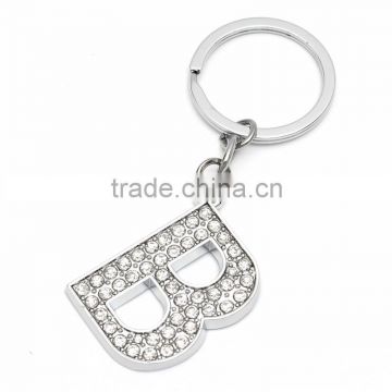 professional metal custom diamond logo keychain rhinestone B shape keyring