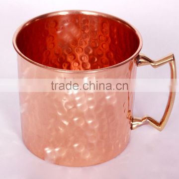 MANUFACTURER BPA FREE 100% PURE COPPER HAMMERED MOSCOW MULE DRINKING MUG WITH BRASS HANDLE