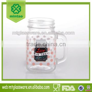15.5oz fresh cute mason jar with lid straw with handle