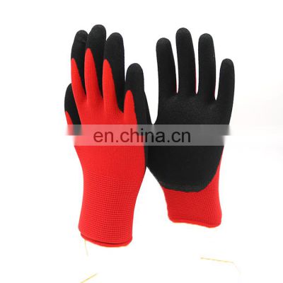 Red Polyester Nitrile Sandy Coated Construction Work Gloves for Ironworker