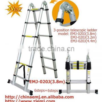 Aluminium telescopic ladder with joints--1.9m+1.9m