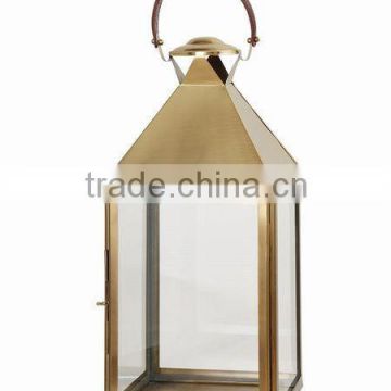 Brass Hut Candle Lantern with Glass Walls