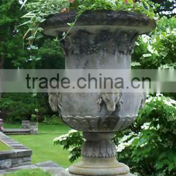 Hand carved garden pedestal and pots