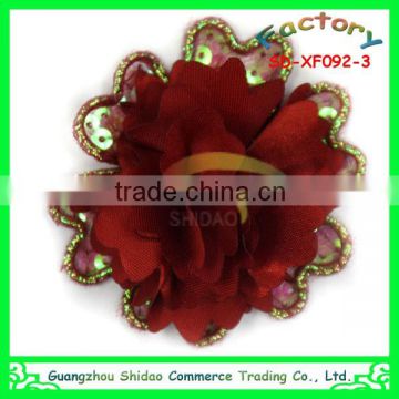 Wine red color chiffon flower decoration sequin decoration flower for wedding dress decoration