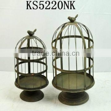 Rusty Gray Iron Bird Metal cage on pedestal