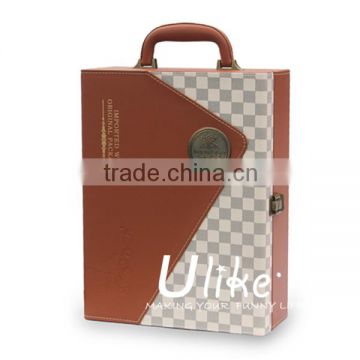 Hot Sell Fashion PU Leather Wine Gift Package With Handle leather wine box package wine box package design