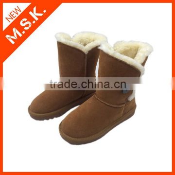 Cheap fashion single breasted midcalf leather snow winter boot