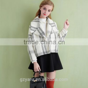 Latest Korean fahsion ladies woolen new checks short coat winter overcoat jacket with lapel sweet girls teenagers clothes