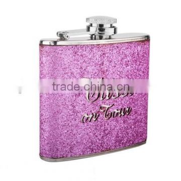 Wedding decoration of stainless steel hip flask with leather wrap