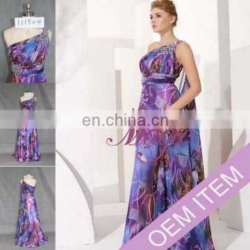 Beautiful Print Chiffon One Shoulder Purple Evening Dress