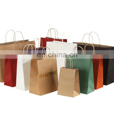 custom gift brand logo luxury boutique shopping white handle kraft paper bags with your own logo