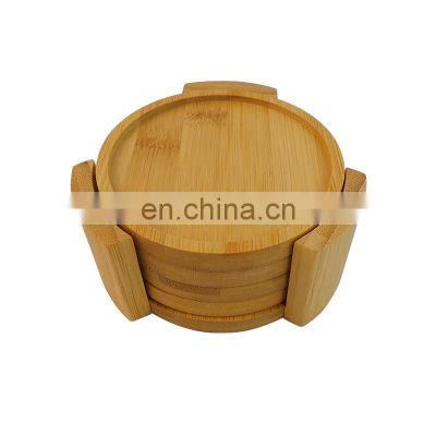 Natural Bamboo Round Slate Coaster Set Of 4 With Bamboo Holder