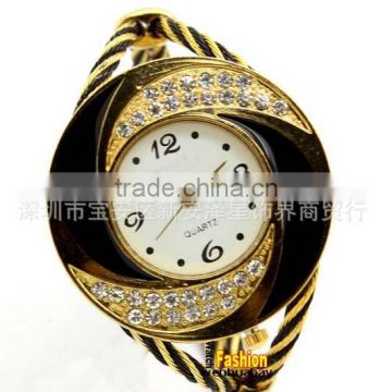 High quality Women Set drill Round Crystal Rhinestone Decorated Bangle Cuff Analog Quartz Bracelet Watch