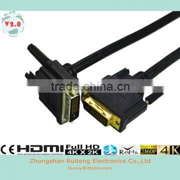 Black 90 degree 24+1 DVI to DVI cable with Ethernet and gold connector support 3D