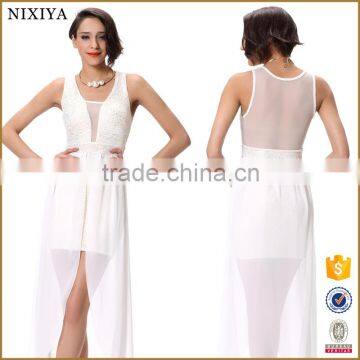 Fashion Women Chiffon V Neck Sleeveless Double Layer Maxi Mini Dress