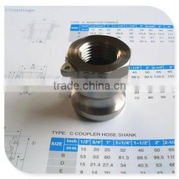 1/2" Camlock Quick Coupling-- SS Type A BSP Female Thread Adaptor