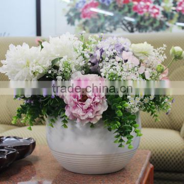 Interior Decorative Artificial Plastic Flower Bouquet with White Ceramic Pot for Sale
