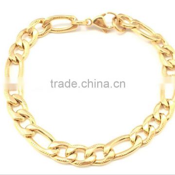 Crucible Gold-Plated Stainless Steel Polished and Grooved Curb Chain Jewelry Bracelet
