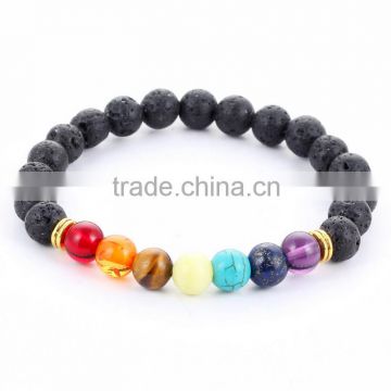 2016 summer new Volcanic rock stone with multi color beads jewelry natural Rainbow stone bangle bracelets charm bracelet men