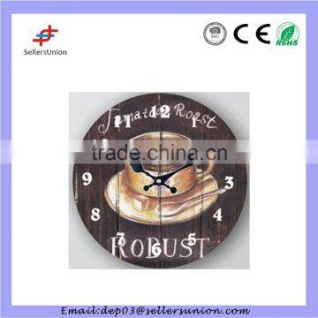 round plate clock with coffee cup design