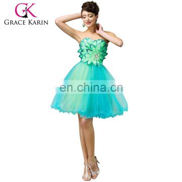 Grace Karin New Strapless Soft Tulle Green Cocktail Dress Short Evening Prom Party Dress CL007579-1