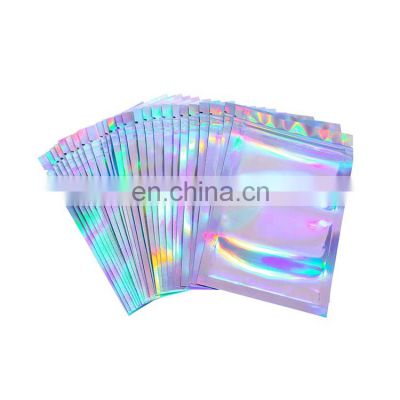 small zip seal reclosable pvc colorful rainbow holographic eyelash foil packaging bag