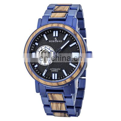 3 ATM Waterproof Japan Movement High Quality BOBO BIRD OEM Automatic Mechanical Movement Wooden and Metal Watches Men