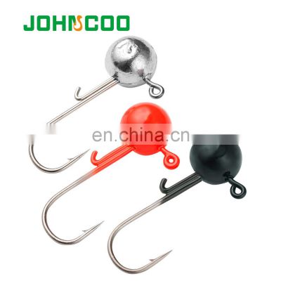 JOHNCOO Carbon Steel 3.5g 5g 7g 10g Fishing Tackle Fishing Round Ball Shape Lead Head Jig Barbed Fishing Hook