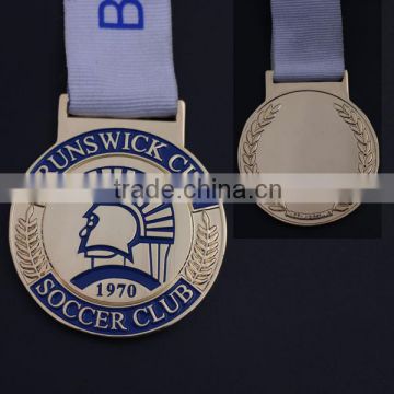 Soccer club medal ,brass material with ribbon,soft enamel medal