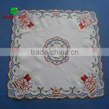 Christmas table cloth with the embroidery of candles,ribbons and berry