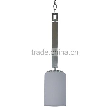 1 light pendant(Lustre/La arana) in satin steel finish with single dove white glass shade for home
