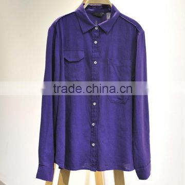 Women's Linen Casual Button-down Long Sleeve Shirt pocket Blouse Tops OEM ODM Type Clothing Factory Manufacturer From Guangzhou