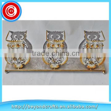 Antique Desk Top Metal Owl Candle Stand