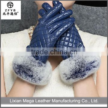 fashion sheep winter ladies navy leather glove with rabbit fur