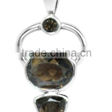 Solid 925 Sterling Silver Smoky Quartz Pendant Jewellery