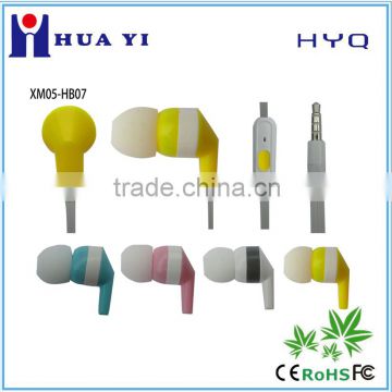 wired earphone stereo flat cable plastic earbud with mic hot sale