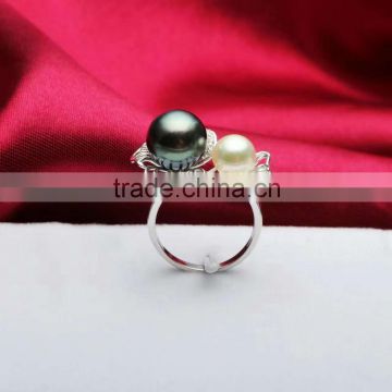genuine natural pearl jewelry black rings adjustable ring ,wedding rings