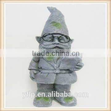 Standing Gnome Figurine with A book in Hand Resin Craft for Garden Decoration