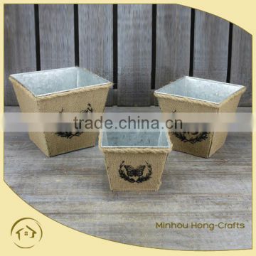Competitive price S/3 flower planter with fabric, flower pot for wholesale
