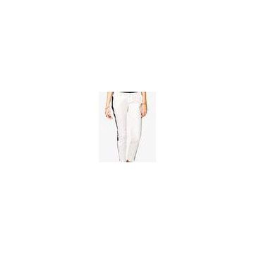 White Lightweight Contrast Ankle Length Pants Women Long Trousers