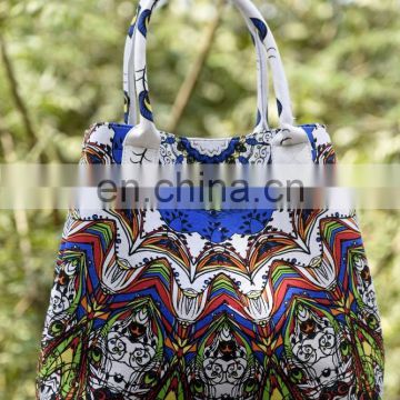 Indian Women Handbags New Art Peacock Feather Mandala Shopping Shoulder Carry Bag Tote Purse Green With Blue
