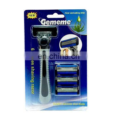 China factory wholesale rubber handle shavers six blade replaceable shaver