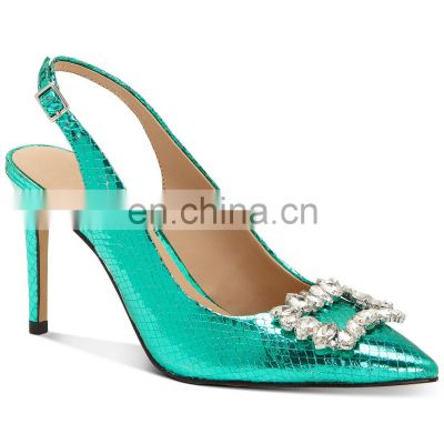 Women wholesale dark snake print design high heel rhinestone ankle strap sandals shoes