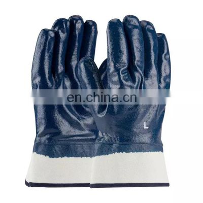 Chemical Resistant Nitrile Dipped Gloves With Jersey Liner Heavy Duty Safety Cuff Blue Nitrile Fully Coated Working Gloves
