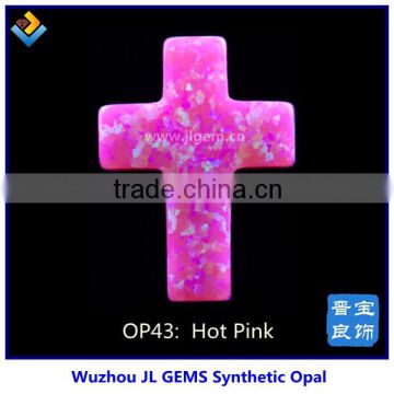 Wholesale Price Synthetic Hot Pink Cross Opal Stone For Fashion Jewelry 2015